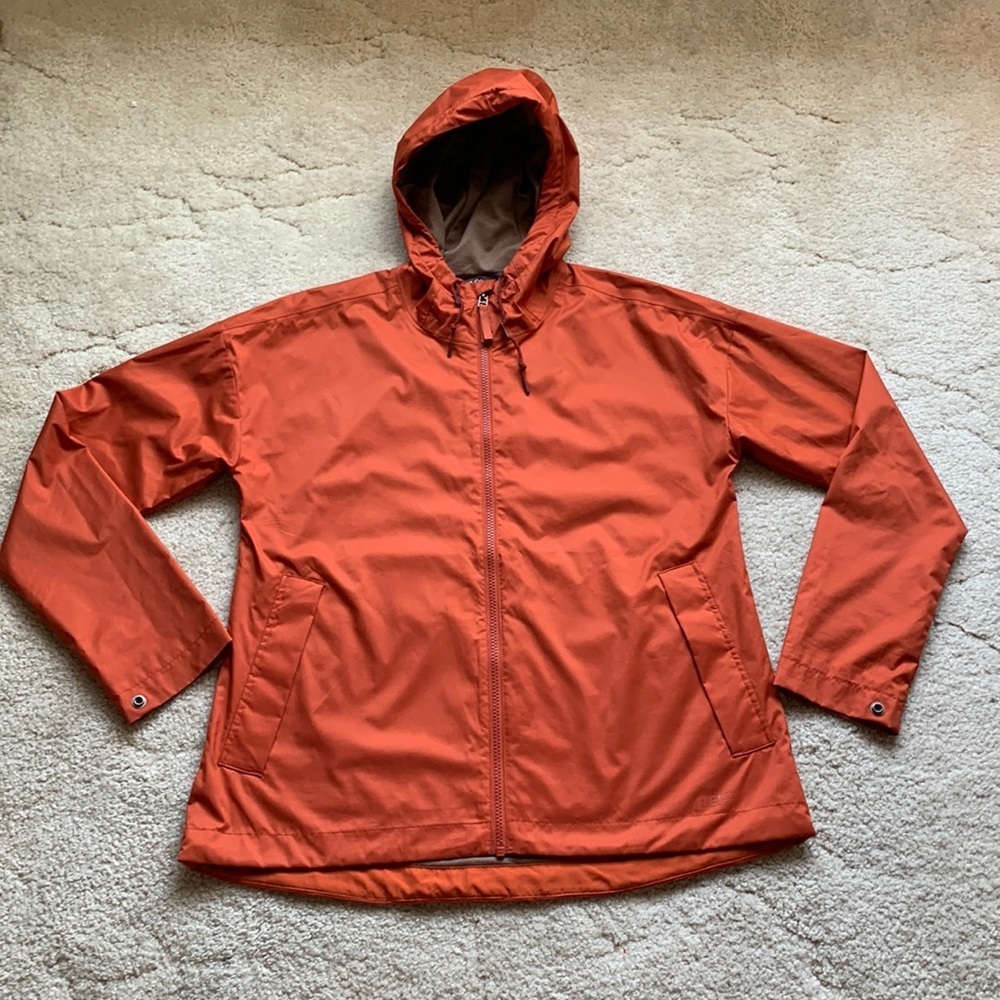 REI Burnt Orange Groundbreaker Rain Jacket Windbreaker, Size S